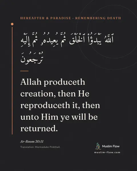 Ar-Room 30:11: Allah produceth creation, then He reproduceth it, then unto Him ye will be returned.
