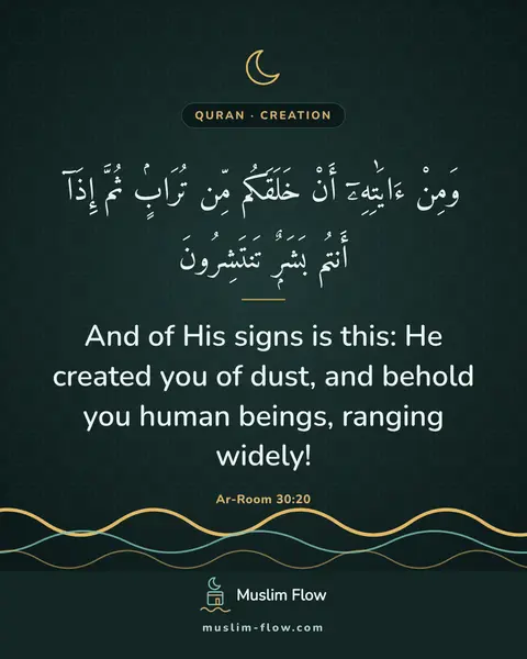 Ar-Room 30:20: And of His signs is this: He created you of dust, and behold you human beings, ranging widely!