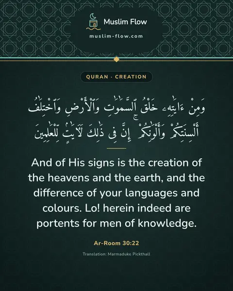 Ar-Room 30:22: And of His signs is the creation of the heavens and the earth, and the difference of your languages…