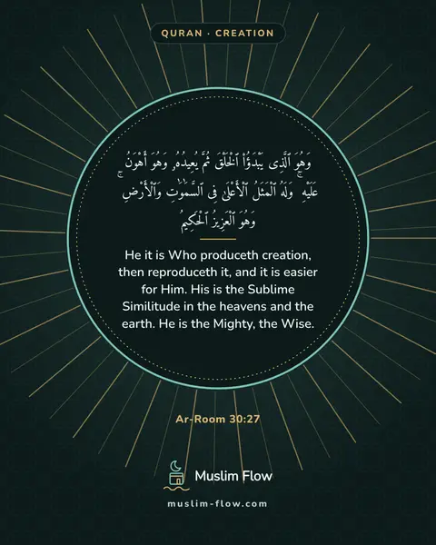 Ar-Room 30:27: He it is Who produceth creation, then reproduceth it, and it is easier for Him. His is the Sublime…
