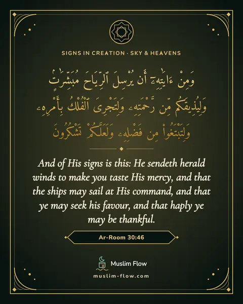 Ar-Room 30:46: And of His signs is this: He sendeth herald winds to make you taste His mercy, and that the ships…