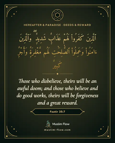 Faatir 35:7: Those who disbelieve, theirs will be an awful doom; and those who believe and do good works, theirs…