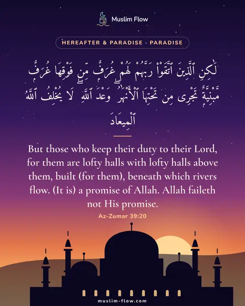 Az-Zumar 39:20: But those who keep their duty to their Lord, for them are lofty halls with lofty halls above them…