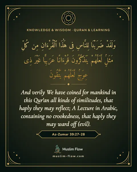 Az-Zumar 39:27-28: And verily We have coined for mankind in this Qur'an all kinds of similitudes, that haply they may…