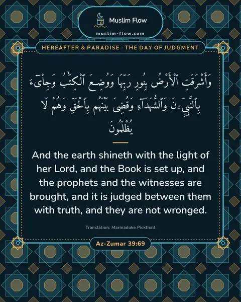 Az-Zumar 39:69: And the earth shineth with the light of her Lord, and the Book is set up, and the prophets and the…