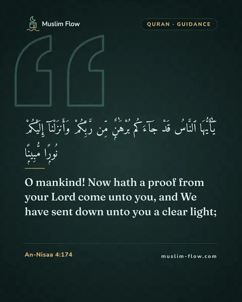 An-Nisaa 4:174: O mankind! Now hath a proof from your Lord come unto you, and We have sent down unto you a clear…