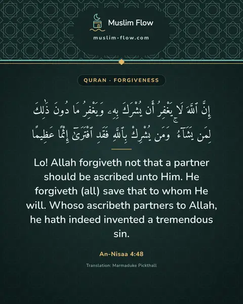 An-Nisaa 4:48: Lo! Allah forgiveth not that a partner should be ascribed unto Him. He forgiveth (all) save that to…