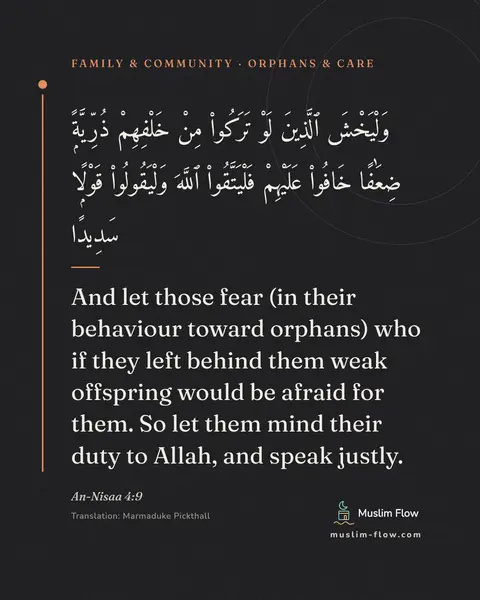 An-Nisaa 4:9: And let those fear (in their behaviour toward orphans) who if they left behind them weak offspring…