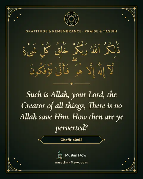 Ghafir 40:62: Such is Allah, your Lord, the Creator of all things, There is no Allah save Him. How then are ye…