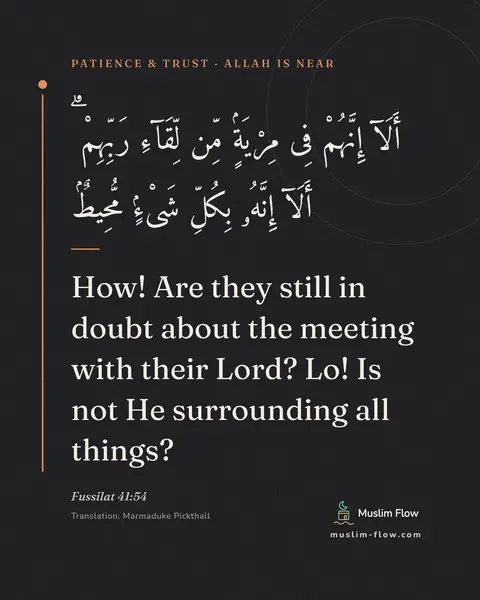 Fussilat 41:54: How! Are they still in doubt about the meeting with their Lord? Lo! Is not He surrounding all…