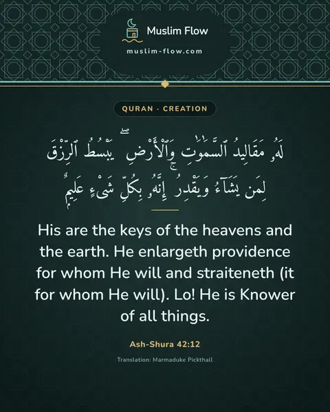 Ash-Shura 42:12: His are the keys of the heavens and the earth. He enlargeth providence for whom He will and…