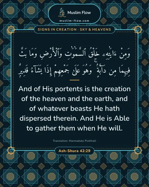 Ash-Shura 42:29: And of His portents is the creation of the heaven and the earth, and of whatever beasts He hath…