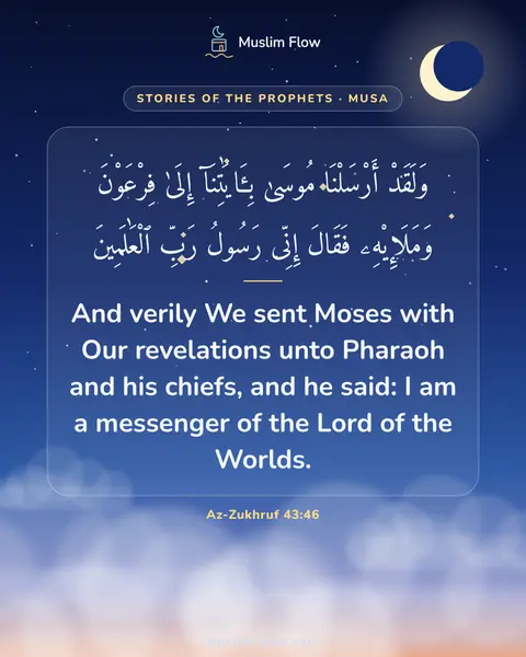 Az-Zukhruf 43:46: And verily We sent Moses with Our revelations unto Pharaoh and his chiefs, and he said: I am a…