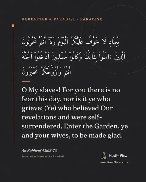 Az-Zukhruf 43:68-70: O My slaves! For you there is no fear this day, nor is it ye who grieve; (Ye) who believed Our…