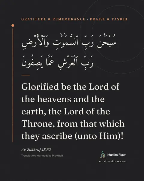 Az-Zukhruf 43:82: Glorified be the Lord of the heavens and the earth, the Lord of the Throne, from that which they…