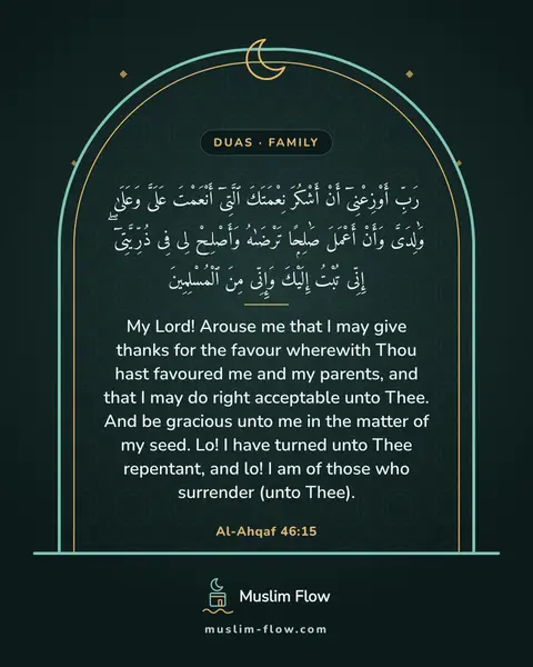 Al-Ahqaf 46:15: My Lord! Arouse me that I may give thanks for the favour wherewith Thou hast favoured me and my…