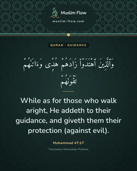 Muhammad 47:17: While as for those who walk aright, He addeth to their guidance, and giveth them their protection…