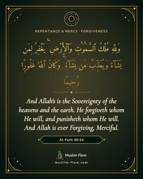Al-Fath 48:14: And Allah's is the Sovereignty of the heavens and the earth. He forgiveth whom He will, and…