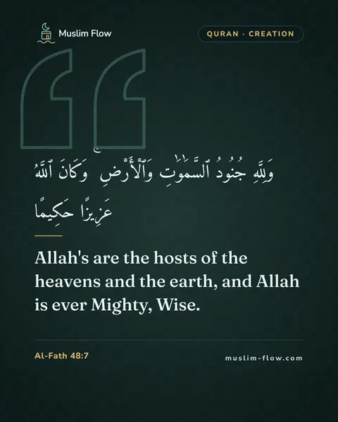 Al-Fath 48:7: Allah's are the hosts of the heavens and the earth, and Allah is ever Mighty, Wise.