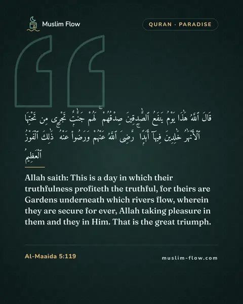 Al-Maaida 5:119: Allah saith: This is a day in which their truthfulness profiteth the truthful, for theirs are…