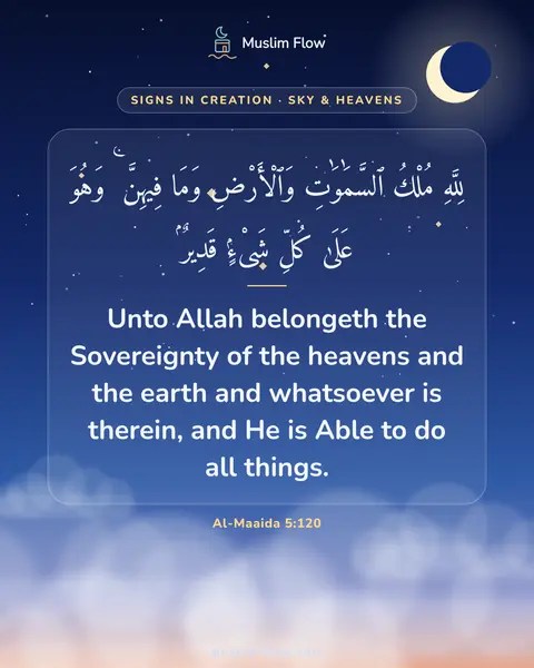 Al-Maaida 5:120: Unto Allah belongeth the Sovereignty of the heavens and the earth and whatsoever is therein, and He…