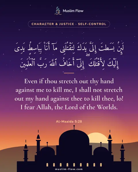 Al-Maaida 5:28: Even if thou stretch out thy hand against me to kill me, I shall not stretch out my hand against…