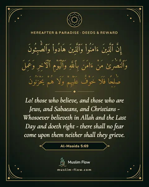 Al-Maaida 5:69: Lo! those who believe, and those who are Jews, and Sabaeans, and Christians - Whosoever believeth…