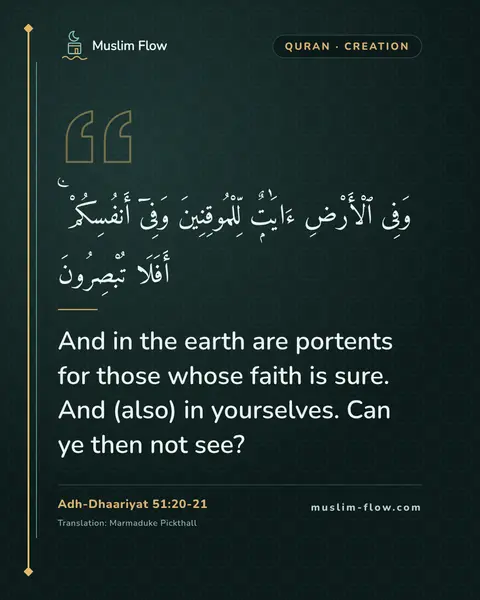 Adh-Dhaariyat 51:20-21: And in the earth are portents for those whose faith is sure. And (also) in yourselves. Can ye then…