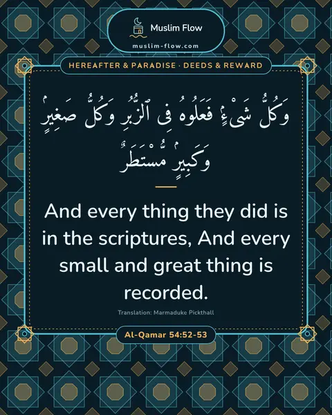 Al-Qamar 54:52-53: And every thing they did is in the scriptures, And every small and great thing is recorded.