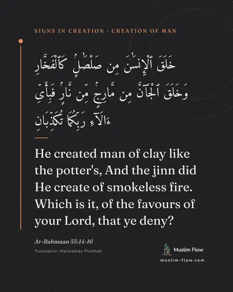 Ar-Rahmaan 55:14-16: He created man of clay like the potter's, And the jinn did He create of smokeless fire. Which is…