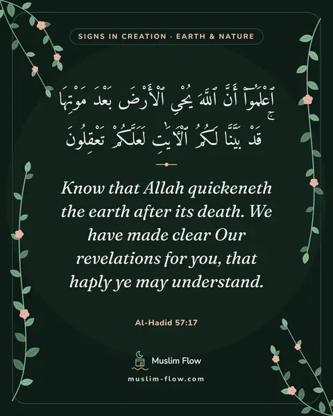 Al-Hadid 57:17: Know that Allah quickeneth the earth after its death. We have made clear Our revelations for you…