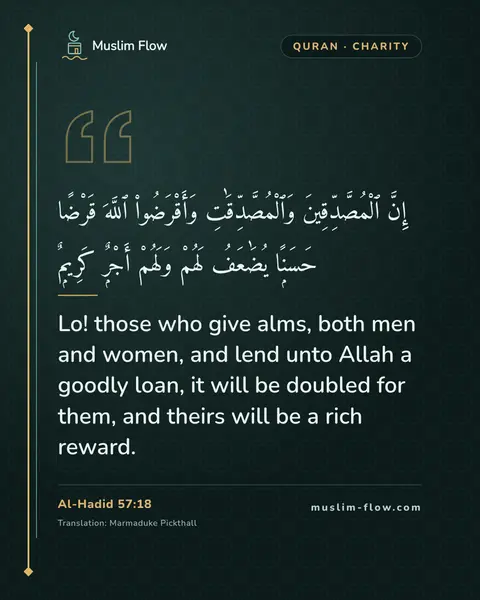 Al-Hadid 57:18: Lo! those who give alms, both men and women, and lend unto Allah a goodly loan, it will be doubled…