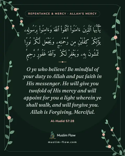Al-Hadid 57:28: O ye who believe! Be mindful of your duty to Allah and put faith in His messenger. He will give you…