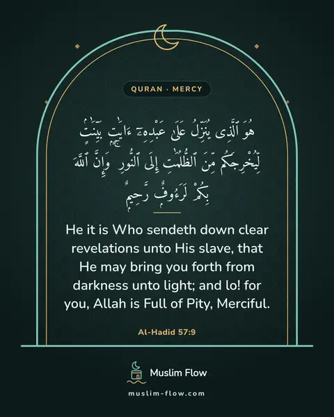 Al-Hadid 57:9: He it is Who sendeth down clear revelations unto His slave, that He may bring you forth from…
