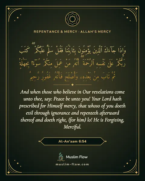 Al-An'aam 6:54: And when those who believe in Our revelations come unto thee, say: Peace be unto you! Your Lord…