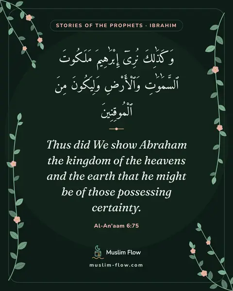 Al-An'aam 6:75: Thus did We show Abraham the kingdom of the heavens and the earth that he might be of those…