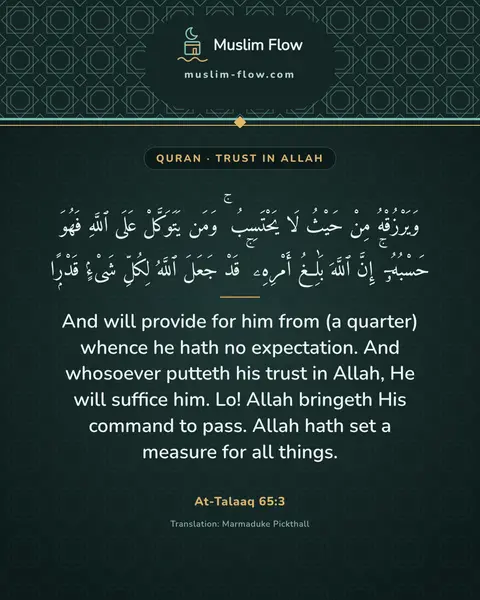 At-Talaaq 65:3: And will provide for him from (a quarter) whence he hath no expectation. And whosoever putteth his…