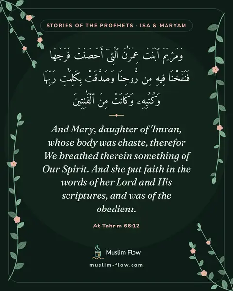At-Tahrim 66:12: And Mary, daughter of 'Imran, whose body was chaste, therefor We breathed therein something of Our…