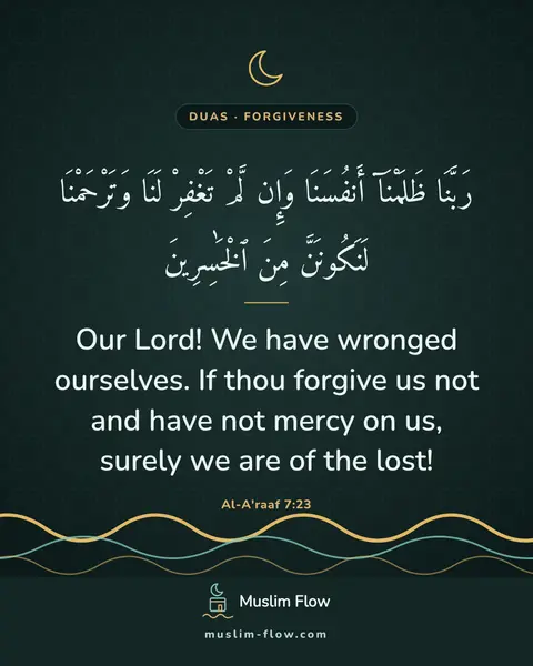 Al-A'raaf 7:23: Our Lord! We have wronged ourselves. If thou forgive us not and have not mercy on us, surely we are…