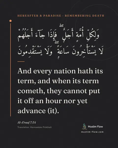 Al-A'raaf 7:34: And every nation hath its term, and when its term cometh, they cannot put it off an hour nor yet…