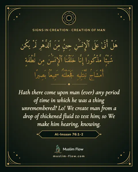 Al-Insaan 76:1-2: Hath there come upon man (ever) any period of time in which he was a thing unremembered? Lo! We…
