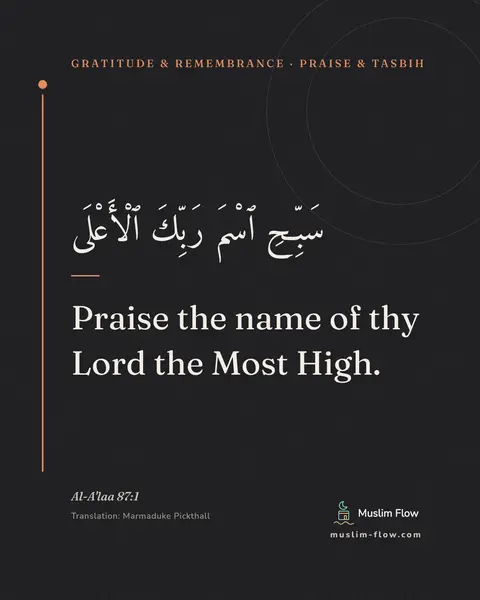 Al-A'laa 87:1: Praise the name of thy Lord the Most High.