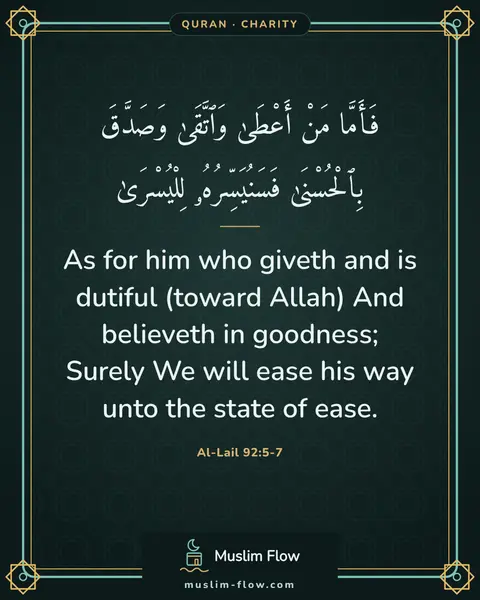 Al-Lail 92:5-7: As for him who giveth and is dutiful (toward Allah) And believeth in goodness; Surely We will ease…