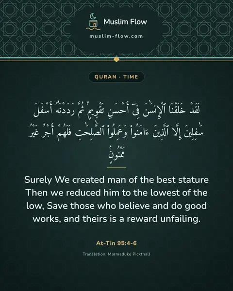 At-Tin 95:4-6: Surely We created man of the best stature Then we reduced him to the lowest of the low, Save those…