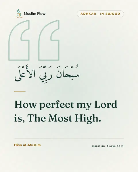 Invocations during Sujood: How perfect my Lord is, The Most High.