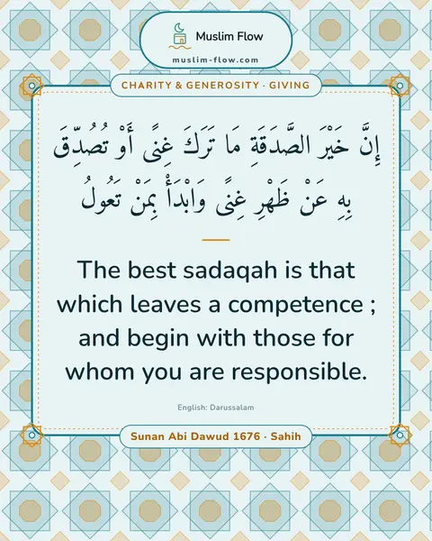 Sunan Abi Dawud 1676 · Sahih: The best sadaqah is that which leaves a competence ; and begin with those for whom you are…