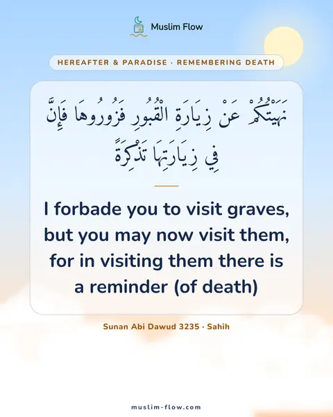 Sunan Abi Dawud 3235 · Sahih: I forbade you to visit graves, but you may now visit them, for in visiting them there is a reminder…