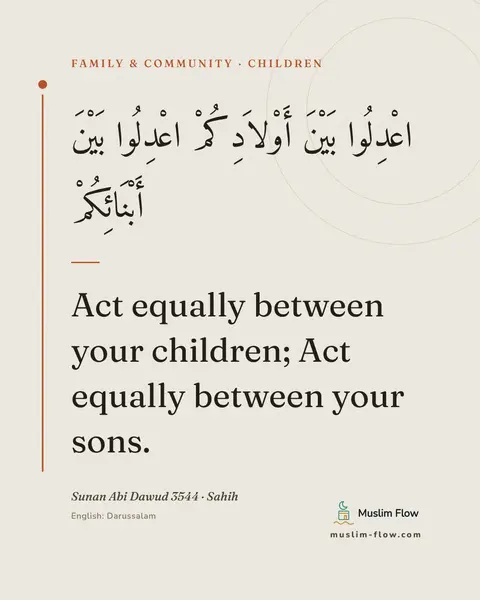 Sunan Abi Dawud 3544 · Sahih: Act equally between your children; Act equally between your sons.
