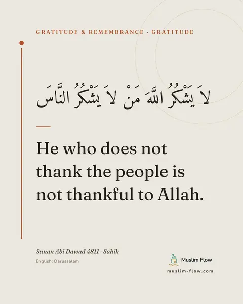 Sunan Abi Dawud 4811 · Sahih: He who does not thank the people is not thankful to Allah.