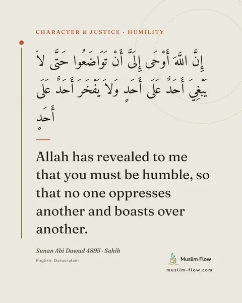 Sunan Abi Dawud 4895 · Sahih: Allah has revealed to me that you must be humble, so that no one oppresses another and boasts over…
